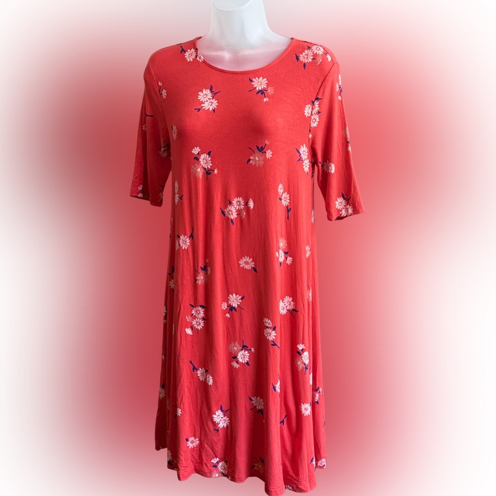 Old Navy Red Orange Floral Swing‎ Knit Midi Dress Size Small
